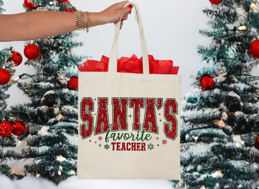 Santa’s Favorite Teacher Canvas Tote